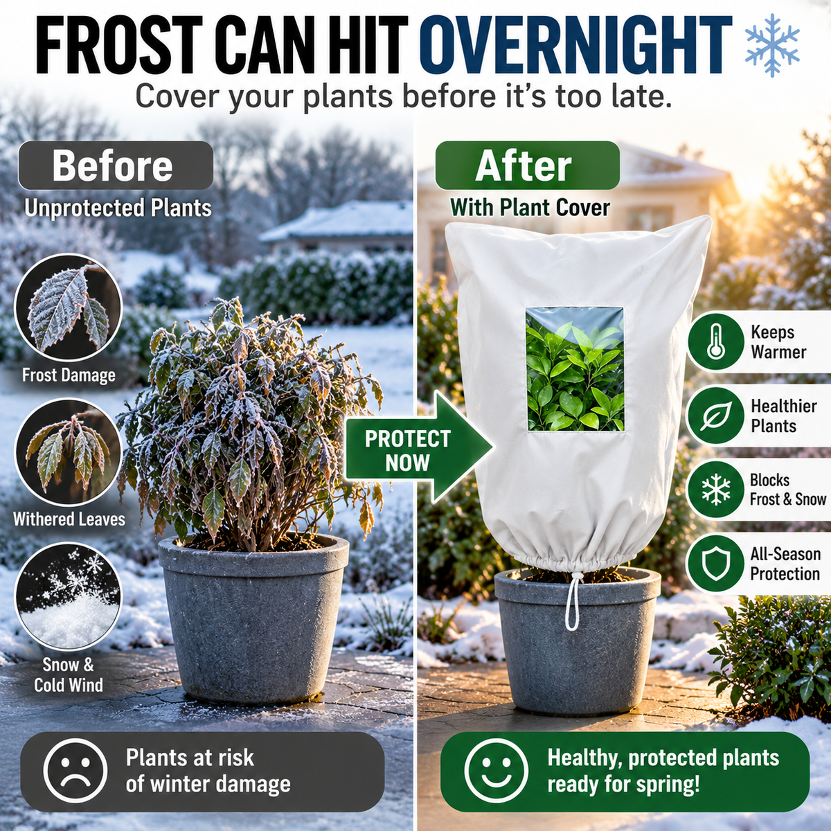 🌿 WINTER GARDEN ESSENTIAL | Plant Frost Protection Cover – Breathable Reusable Cover for Shrubs, Pots & Young Trees1