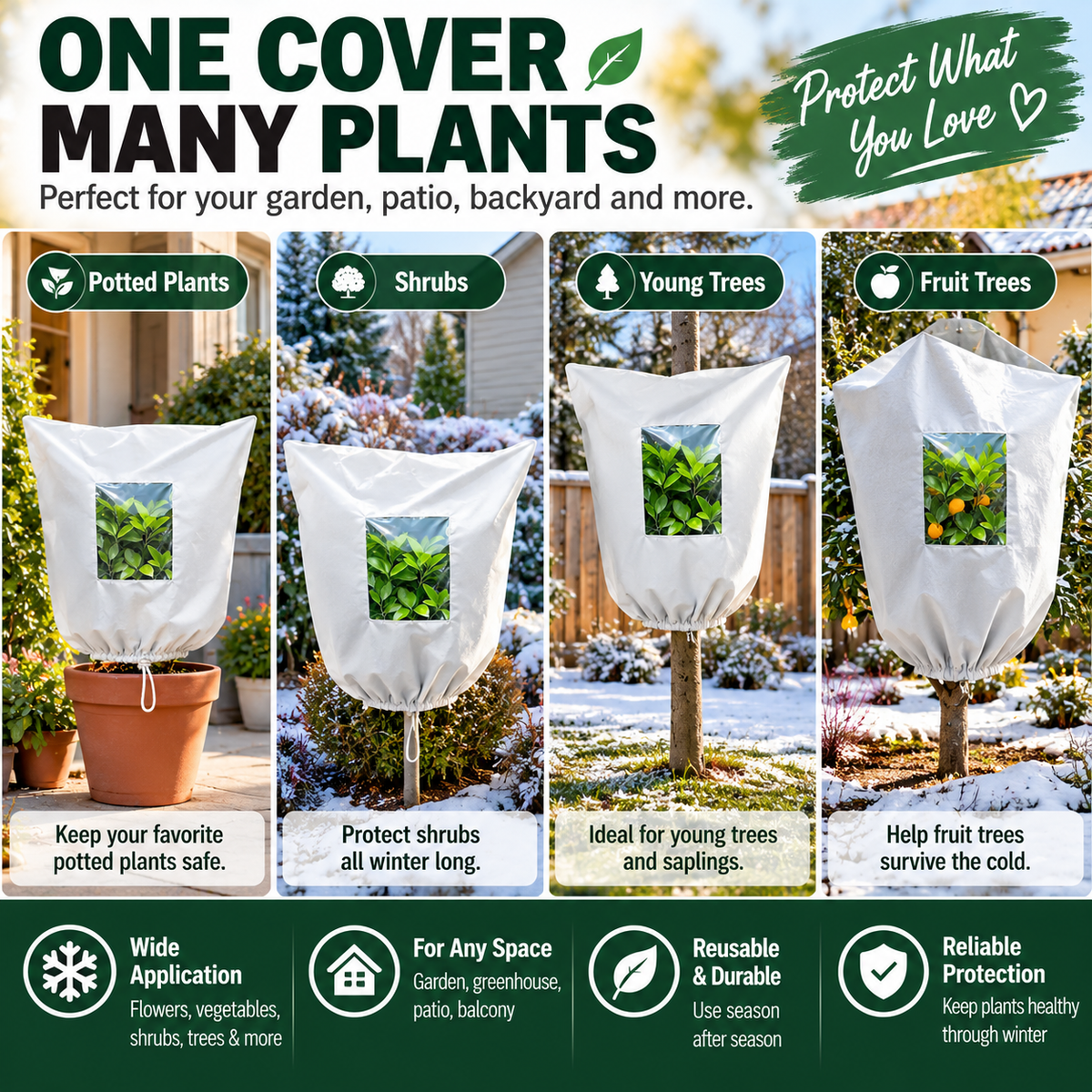 🌿 WINTER GARDEN ESSENTIAL | Plant Frost Protection Cover – Breathable Reusable Cover for Shrubs, Pots & Young Trees1